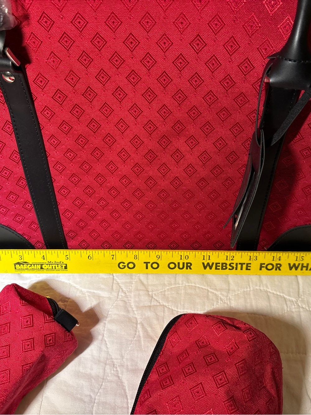 Joy Mangano Red Travel Tote with Black Trim with 2 toiletries bags. - Picture 9 of 10